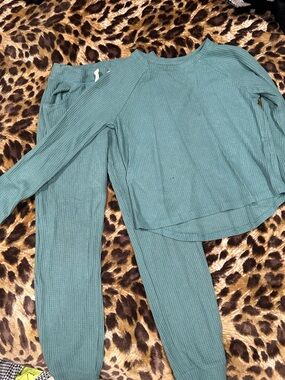 Cat & Jack Teal Green Ribbed Sweatshirt & Joggers Set